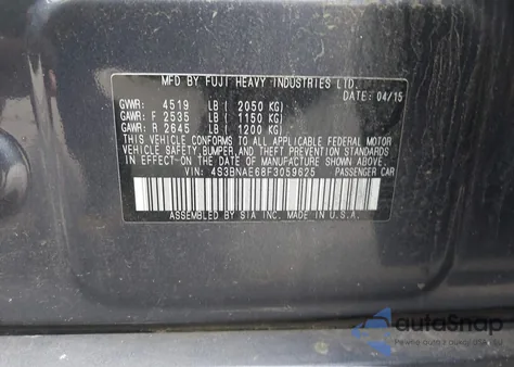 2015 Subaru Legacy 2.5I Premium из США, поврежденный, VIN 4S3BNAE68F3059625